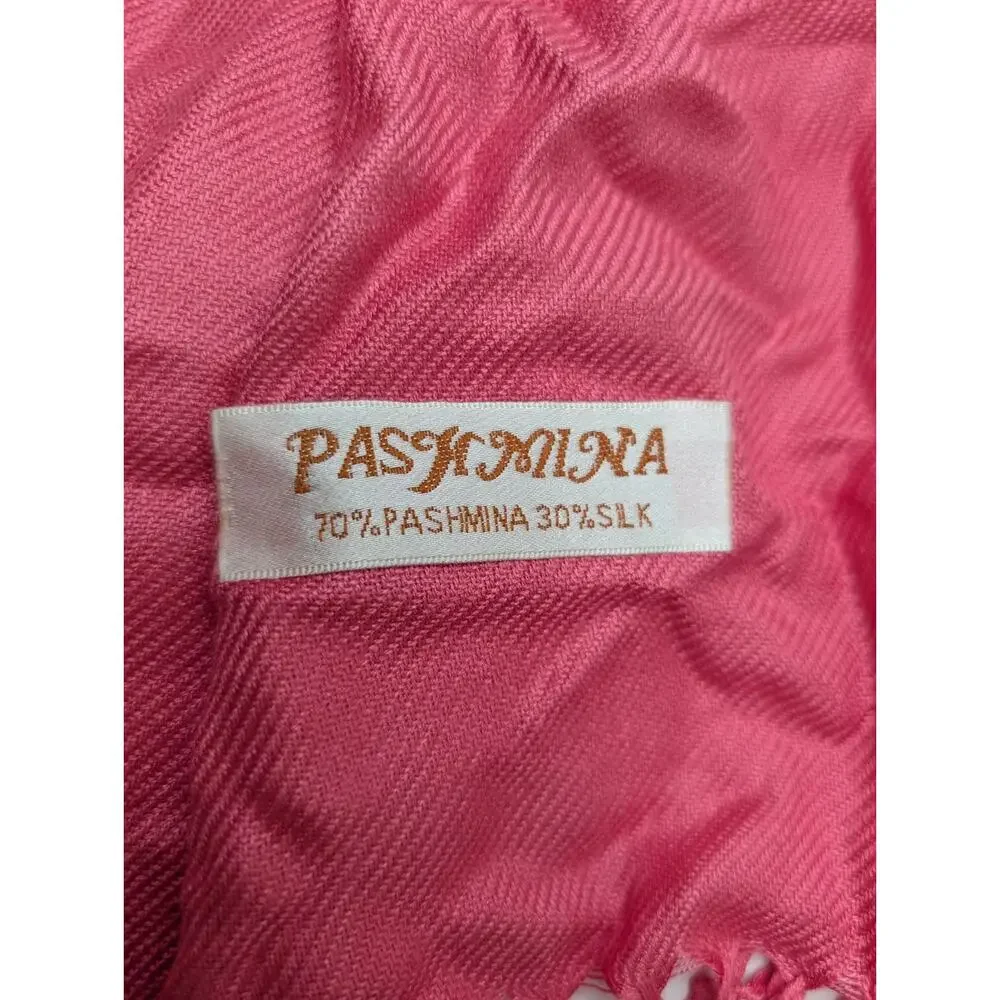 PASHMINA Peach 70% Pashmina Cashmere 30% Silk Scarf Fringed Vintage 69” x 28”